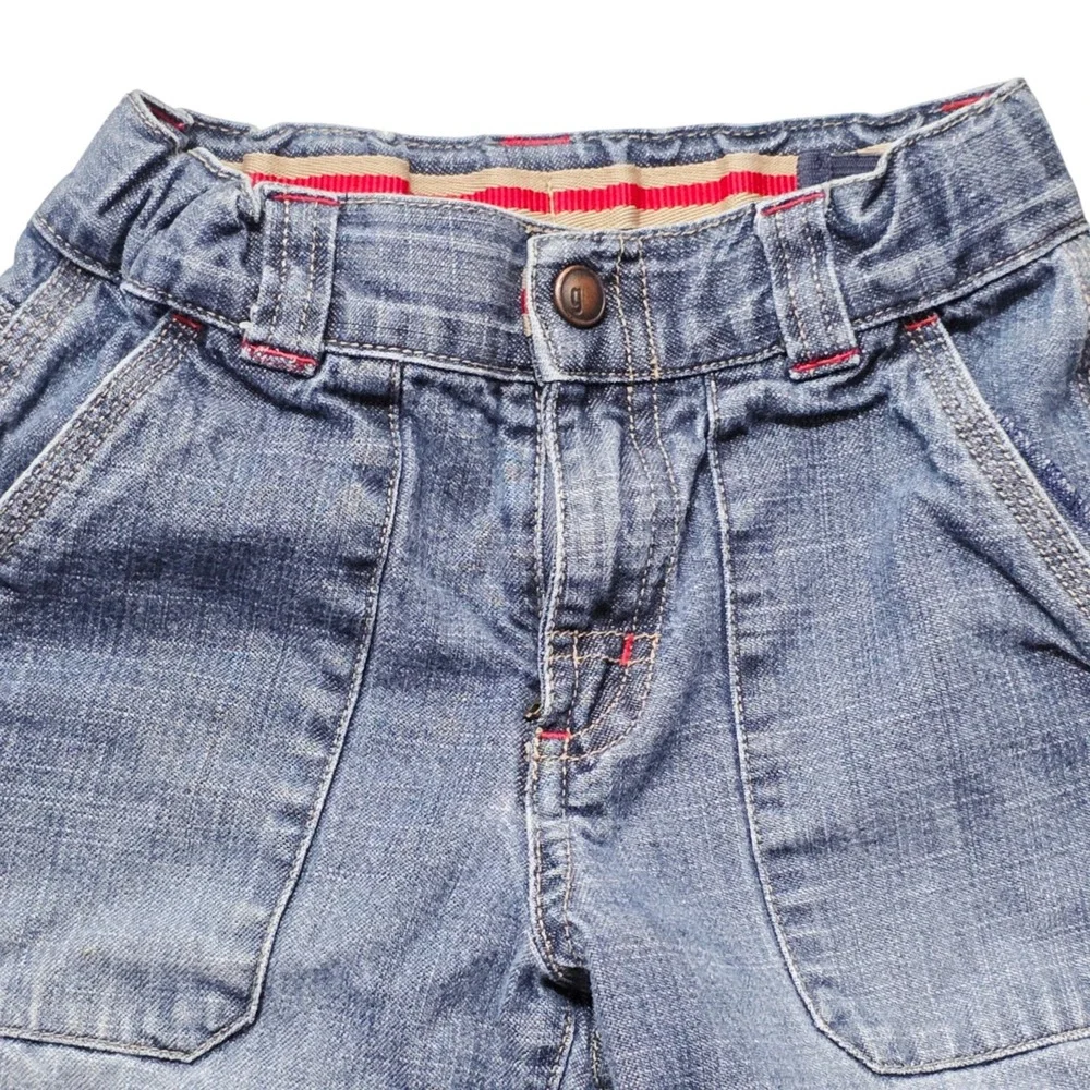 Y2K 2003 Gymboree Kids Denim Jeans Size 4 Blue Button Fly Distressed Cargo Style